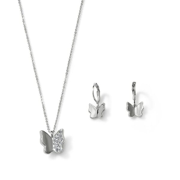 Silver butterfly. Set Collar + Aretes. Esika