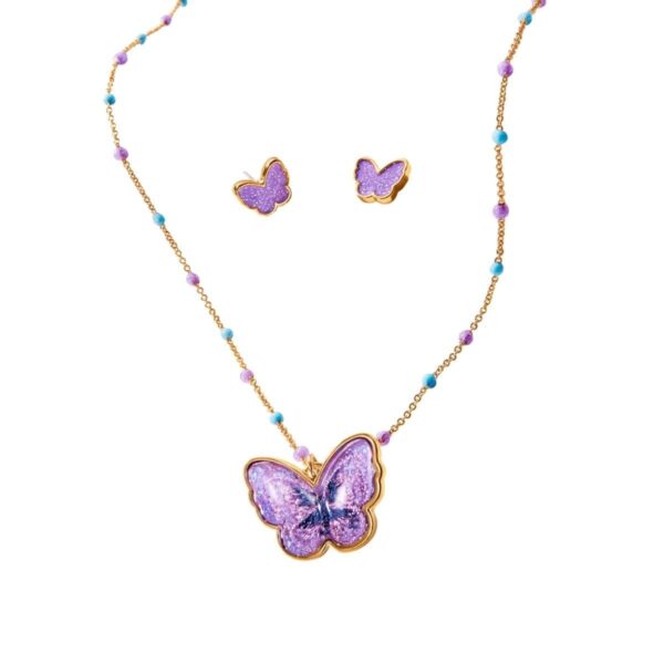 Vuela mariposa. Set de collar y aretes para niña . Esika