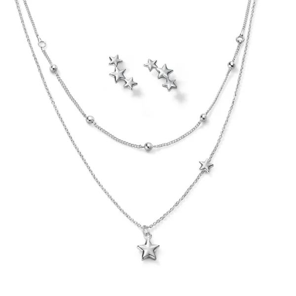 Set Collar + Aretes Sparkling Stars plata. Esika