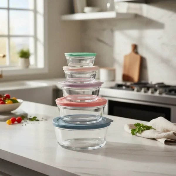 Set De 5 Contenedores De Vidrio Con Tapas Plásticas- Belessi