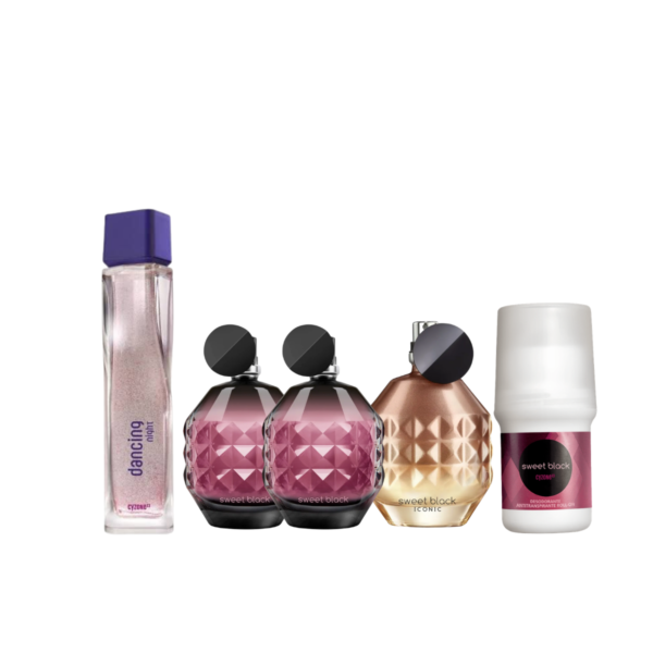 Pack cyzone femenino 1: ( 1 Dancing night + x2 Sweet black + 1 Sweet black iconic + 1 Desodorante sweet black)